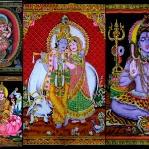 Radha Krishna Ganesha Tapestry Small Lord Cotton <b>Poster</b> Wall Hanging Multiple Color Handmade Home Decor By Indian Consigners - Product Image 1