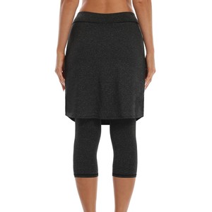 Ensemble de leggings pour femmes, jupe courte décontractée, couleur unie, tricotée, taille élastique avec poches, respirante, en spandex et polyester, pour toutes les saisons - Product Image 2