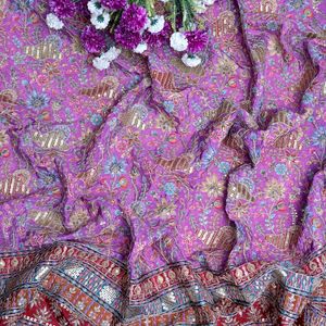 Tissu Crêpe Violet Léger Brodé de Paillettes Florales, Tissu Tissé Léger de 54 Pouces, Matériau de Luxe pour Travaux Daman, Idéal pour Kurtis, Tuniques et Anarkalis - Product Image 5