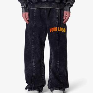 Pantalon de survêtement homme personnalisé avec logo, effet vieilli, double taille, délavé à l'acide, évasé, délavé soleil, coupe ample 2025 - Product Image 1