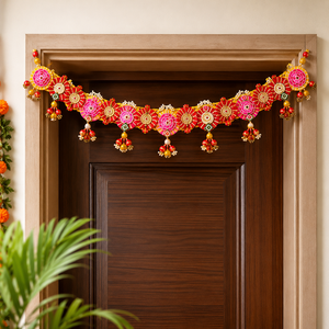 Handmade Yellow Red Floral Pearl Bandhanwar Toran Door Hanging Festive Diwali <b>Wedding</b> Home Entrance Decor <b>Gift</b> - Product Image 2