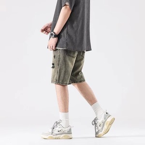 Shorts en jean pour hommes, poches premium, couleur unie, écologiques, respirants, séchage rapide, 100% coton, style hip-hop, été, broderie, décontractés, mi-longs - Product Image 3