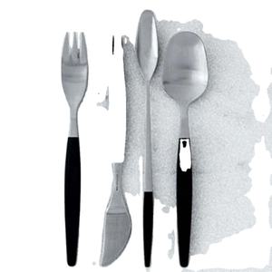 Ensemble de couverts en acier inoxydable argenté avec manche noir, design luxueux, unique, aspect moderne, pour restaurant, mariage, maison - Product Image 1