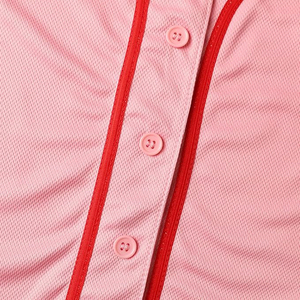 Camiseta de Béisbol Rosa Única con Botones, Transpirable, de Manga Corta, con Ribete en Contraste Rojo, Unisex, Ropa Deportiva Personalizada para Equipos - Product Image 5