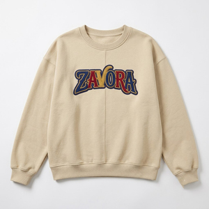 เสื้อสเวตเชิ้ตคอกลมสีเบจ ปักโลโก้ตามสั่ง เสื้อพูลโอเวอร์สไตล์สตรีทแวร์สำหรับทุกเพศ เสื้อฮู้ดดี้ผ้าฝ้ายพรีเมียม จัดหาเสื้อผ้า B2B - Product Image 3