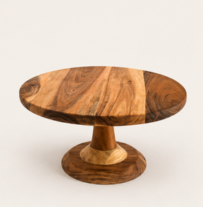 Soporte para Pastel de Madera Rústica Hecho a Mano, Plato Redondo con Base para Exhibición de Postres, Acabado con Vetas Naturales, para Bodas y Cumpleaños - Product Image 3