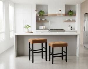 Ensemble de 2 tabourets de bar et de comptoir en cuir PU, ensemble de tabourets capitonnés en cuir PU, ensemble de tabourets rembourrés en PU avec structure en bois massif, hauteur bar et comptoir - Product Image 2