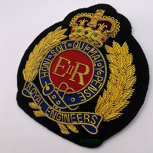 Custom Handmade Embroidered Bullion Wire Beaded Decoration Cap Badge Patch <b>Sew</b>-On Fabric Type Made In Pakistan Badges - Product Image 3
