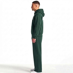 Ensemble sweat à capuche et pantalon de survêtement 2-en-1 zippé vert foncé pour femme, en molleton épais 100 % coton, collection printemps, style athleisure décontracté, vente en gros - Product Image 3