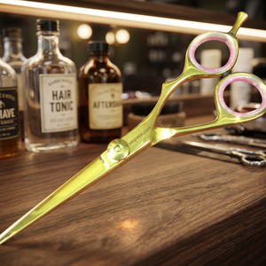 Ciseaux de coiffure GOLD à bord biseauté Outil de beauté en acier inoxydable avec lame tranchante Vis réglable pour fournitures de salon de coiffure - Product Image 1