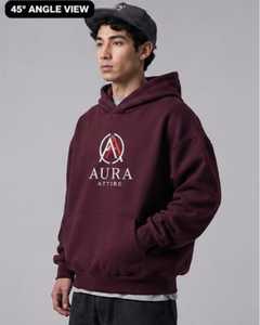 Sweat-shirt à capuche pour homme AURA ATTIRE, couleur bordeaux, coupe classique, en coton French Terry, décontracté, pour l'automne, avec logo imprimé sur le devant - Product Image 3