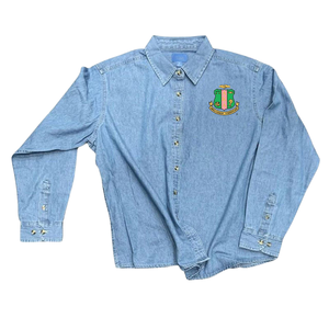   เสื้อเชิ้ตยีนส์ปักลายโล่ห์ แขนยาว สีฟ้าอ่อน สำหรับผู้หญิง ผ้าฝ้าย ติดกระดุม คอปก สไตล์กรีก สำหรับสตรีนักศึกษา ชุดลำลอง - Product Image 2