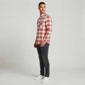 Chemise décontractée à manches longues pour homme, à carreaux rouges et blancs, col boutonné, 100% coton respirant, chemise en flanelle tissée pour l'automne - Product Image 6