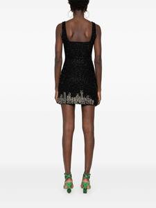 Robe mini noire élégante en tissu frais et confortable, ornée de perles faites à la main, sans manches, pour femmes, style floral décontracté, look moderne et tendance - Product Image 2