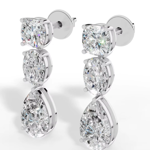 18K Gold Lab Grown <b>Diamond</b> <b>Dangle</b> <b>Earrings</b> | Cushion Oval Pear Cut D-E Color Stones | Luxury Wedding Jewelry Gift for Women - Product Image 5