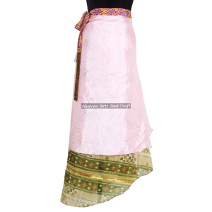 Falda Larga Envolvente Hecha a Mano, Vintage, Reversible, de Seda Reciclada, Estilo Sari, Venta al Por Mayor - Product Image 3