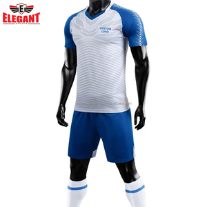 Tenue d'entraînement et de course à col en V couleur blanche et bleue bonne qualité vêtements d'entraînement d'équipe respirants uniformes de football - Product Image 3