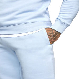 Survêtement à capuche bleu clair pour homme, manches longues, décontracté, pour l'automne, avec poches latérales, coupe classique, couleur unie, 100% coton - Product Image 6