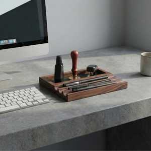 Organisateur de bureau en bois Curio Craft, forme rectangulaire, fait main, minimaliste, à un seul niveau, plateau de rangement multifonctionnel pour stylos, bureau - Product Image 5