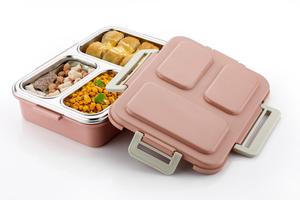 Boîte à lunch bento de haute qualité en acier inoxydable pour le stockage des aliments et la prévention des fuites, sans BPA, 4 compartiments, compatible micro-ondes - Product Image 2