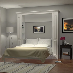 Lit Murphy pliable blanc, taille Queen, lit mural contemporain avec armoire de rangement, meubles de chambre à coucher - Product Image 1