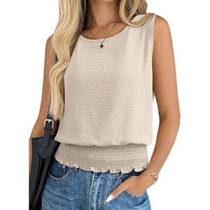 Débardeurs d'été pour femmes, sans manches, décontractés, style bohème, coupe ajustée, avec ourlet smocké - Product Image 1