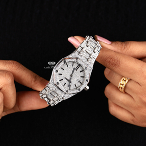 Moissanite Diamond Luxury Iced Out Women Watch 34mm Stainless Steel <b>White</b> Tone Quartz Hip Hop Style WristWatch For Women Gift - Product Image 1