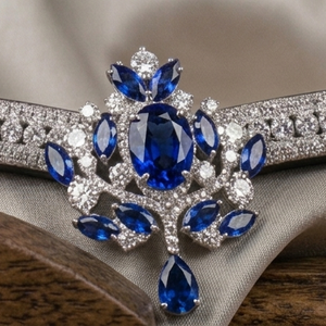 Couronne élégante de luxe en cristal bleu saphir à 5 rangs, en forme de V, pour fronture de cheval, en cuir rembourré fait main sur mesure - Product Image 3
