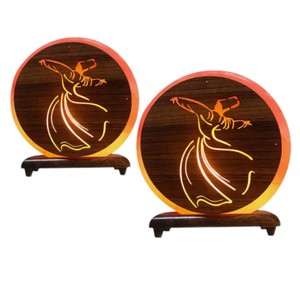 Lámpara de Sal Circular Tallada en Madera con Figura Bailarina, Diseño de Arte Folclórico, Decoración para el Hogar, Sian Enterprises SE-45033 - Product Image 4