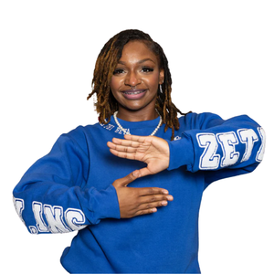 Sweat-shirt Zeta Phi Beta en chenille bleu pour femme, avec motif au dos, lettres grecques brodées, col rond, haut décontracté de qualité supérieure - Product Image 2
