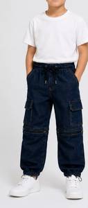 Kids Denim <b>Cargo</b> Shorts Unisex Winter Casual Breathable Cotton Embroidered with Pockets <b>White</b> T-Shirt Matched Look - Product Image 4