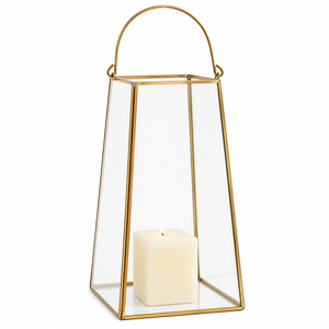 Luxury Tapered <b>Brass</b> Glass <b>Lantern</b> Wholesale Fluted Glass Geometric Candle Holder for Wedding Centerpieces and Luxury Home Hotel - Product Image 1