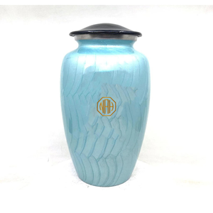 Modern <b>Light</b> Blue Metal Urn with Crackled Glaze Handmade Cylindrical Design for Sympathy Art Display - Product Image 1
