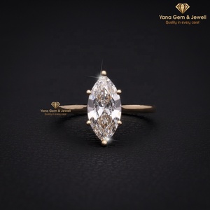 Anillo de Mujer con Corte Marquesa Elegante, Diamante CVD Cultivado en Laboratorio de 2.00 Quilates, Claridad VVS2, Color E, Oro Sólido de 14K, Certificado IGI - Product Image 1