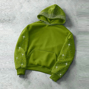 Sweat à capuche Hip Hop coupe classique vintage de luxe décontracté, épais, délavé à l'acide, motif à pois en strass, pour l'hiver, fourniture ODM OEM - Product Image 3