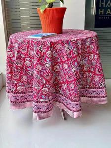 Custom Floral Branded Round 100% Cotton Handmade Washable <b>Table</b> Cover for Weddings <b>Parties</b> Banquets-Home <b>Decor</b> From Rajasthan - Product Image 1