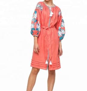 New Designer Women Ukrainian Cotton <b>Summer</b> Midi <b>Dress</b> With Embroidery Full Sleeve <b>Dress</b> for <b>Summer</b> Party Favour - Product Image 3