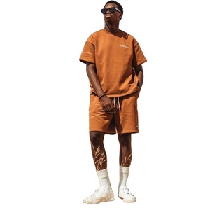 Conjunto de camiseta y pantalones cortos de alta calidad para hombre, chándal de verano personalizado, traje de sudor, conjunto de pantalones cortos Unisex, ropa boxy FIT para hombre, Color de contraste - Product Image 1