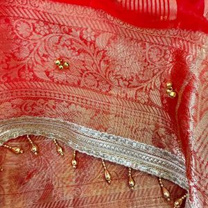 AARIKA TEXTILE Karwa Chauth Special Pure Tissue Ghungroo <b>Saree</b> Jacquard Weaving Tassel Latkan Designer Border Festive Party Wear - Product Image 5