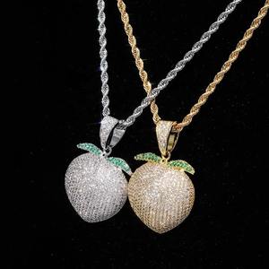 สร้อยคอจี้รูปผลไม้พีชน่ารักประดับเพชรเต็มชิ้นชุบทองคำ ดีไซน์ใหม่สไตล์ฮิปฮอปสำหรับผู้ชายและผู้หญิง - Product Image 1