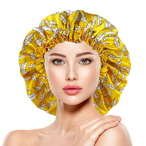 Gorro de satén sedoso de doble capa grande para mujer, con estampado de belleza, para dormir, gorro para el cabello rizado y con volumen, venta al por mayor - Product Image 1