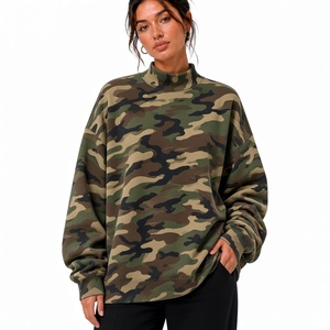 Sweat-shirt à col roulé pour femme de qualité supérieure, imprimé camouflage rose, manches longues, tricoté, style automne - Product Image 4
