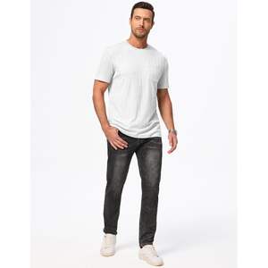 2025 <b>Men's</b> Casual Crewneck Pullover <b>T</b>-<b>Shirt</b> Short Sleeve Stretch Textured Cotton/Bamboo Fiber Tee with <b>Pocket</b> - Product Image 2