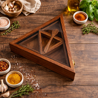 Boîte à épices triangulaire en bois de rose indien, Masala Dabba, organisateur de rangement de cuisine avec couvercle et cuillère, récipient traditionnel fait main