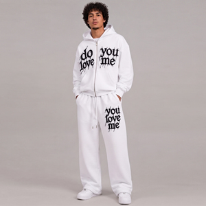 Conjunto de chándal con capucha para hombre, sudadera con cremallera completa, pantalones de chándal de ajuste holgado con estampado de letras y bordado desgastado, fabricante de chándales - Product Image 4
