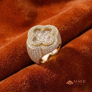 <b>Mens</b> Gold Plated Moissanite Clover Hip Hop Engagement Anniversary Gift <b>Ring</b> for <b>Men</b> Stylish Fashion Jewelry - Product Image 5