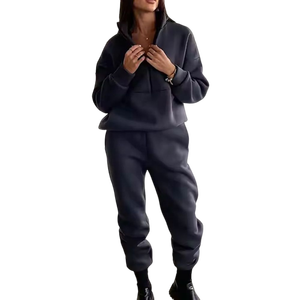 Fall Winter Solid Thick Velvet Casual 2 Piece <b>Pants</b> Set <b>Women</b> Outfits Jogging <b>Sweat</b> <b>Pant</b> Hoodie Set 100% Polyester Quick DryWome - Product Image 1