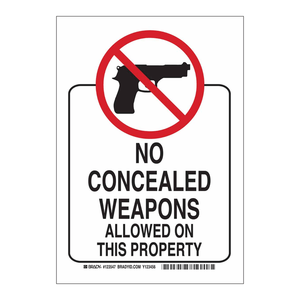 Señal de Prohibido Llevar Armas Ocultas de Brady PVC para Áreas de Seguridad Interiores y Exteriores con Impresión UV - Product Image 2