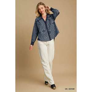 Umgee Veste chemise en jean à imprimé cachemire pour femme - Product Image 1