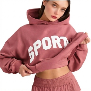เสื้อสเวตเชิ้ตมีฮู้ดโอเวอร์ไซส์สำหรับผู้หญิง สีพื้น พิมพ์ลายตัวอักษรด้านหน้า แขนยาว ผ้าฝ้ายถัก สไตล์สตรีทแวร์สำหรับฤดูหนาว - Product Image 1